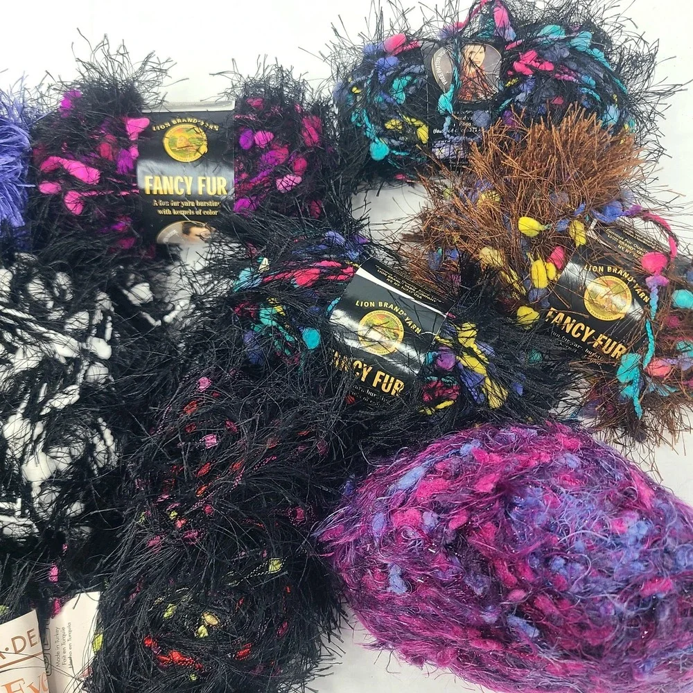 Lot Of 14 Lion Brand Moda Patons Fancy‎ Fun Fur Yarn Lot Various Colors